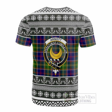 Arnott Clan Tartan Christmas Cotton T-shirt with Family Crest