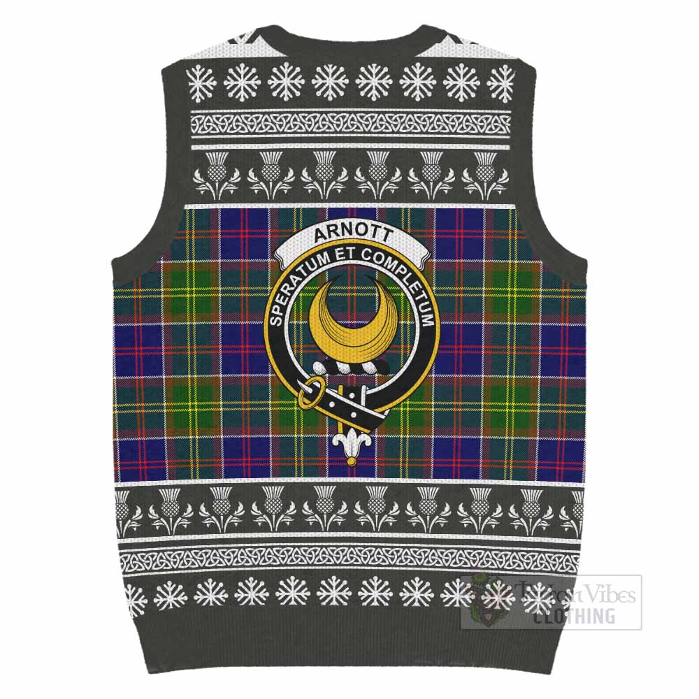 Arnott Clan Tartan Christmas Knitted V-Neck Vest with Family Crest - Tartan Vibes Clothing