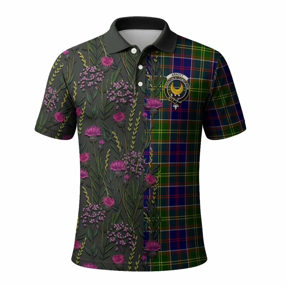 Arnott Family Crest Tartan Polo Shirt Scottish Thistle Flower Pattern Half Style - Tartan Vibes Clothing