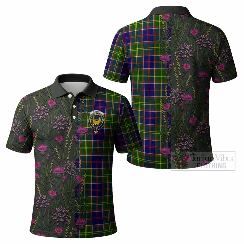 Arnott Family Crest Tartan Polo Shirt Scottish Thistle Flower Pattern Half Style - Tartan Vibes Clothing