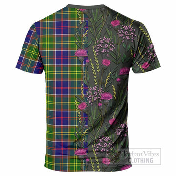 Arnott Family Crest Tartan T-Shirt Scottish Thistle Flower Pattern Half Style