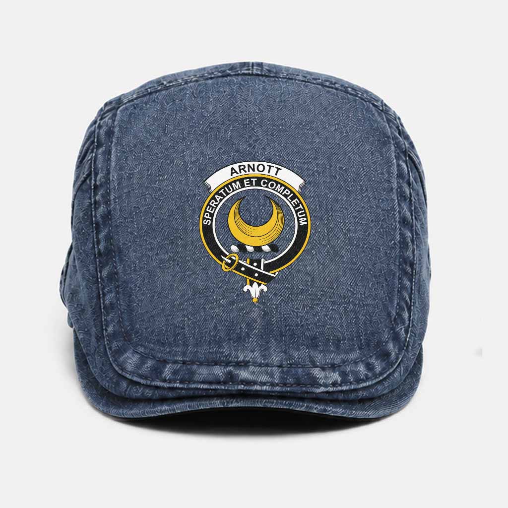 Arnott Scottish Clan Crest Washed Flat Cap - Unisex Jeff Cap One Size (Adjustable) Dark Blue - Tartan Vibes Clothing