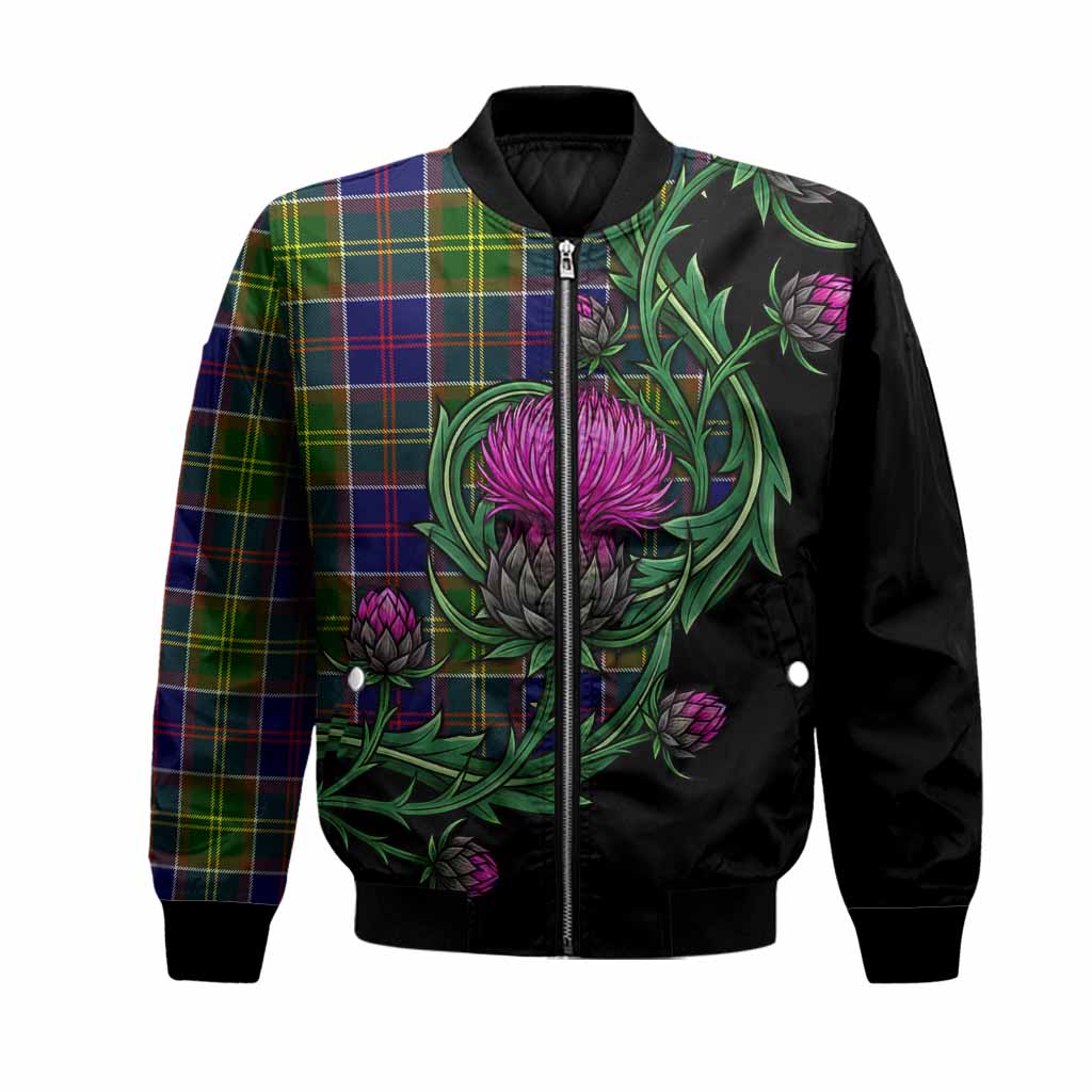 Arnott Tartan Bomber Jacket Resilient Scottish Thistle Unisex Black - Tartan Vibes Clothing