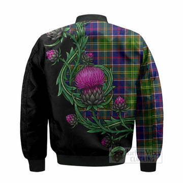 Arnott Tartan Bomber Jacket Resilient Scottish Thistle - Tartan Vibes Clothing