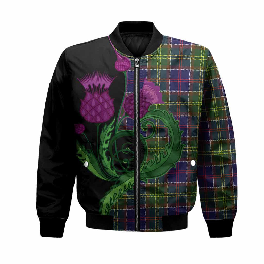 Arnott Tartan Bomber Jacket Traditional Scottish Thistle Unisex Black - Tartan Vibes Clothing
