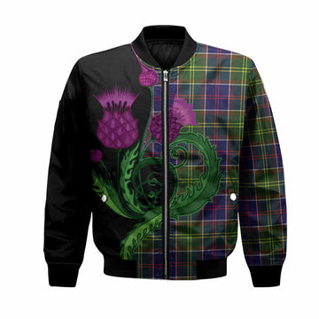 Arnott Tartan Bomber Jacket Traditional Scottish Thistle Unisex Black - Tartan Vibes Clothing