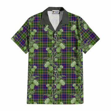 Arnott Tartan Cotton Hawaiian Shirt Seamless Scottish Thistle Flowers