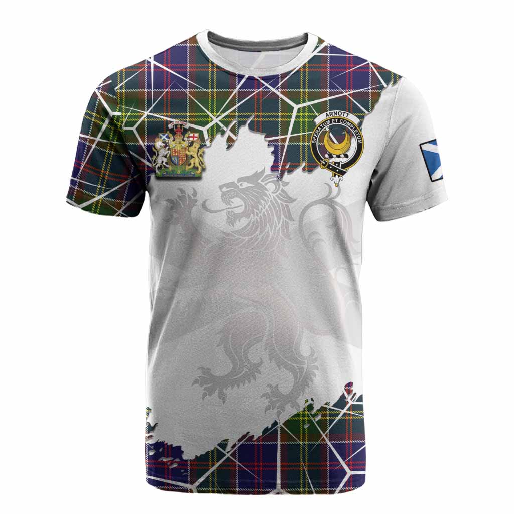 Arnott Tartan Cotton T-shirt with Family Crest and Lion Rampant Grunge Style