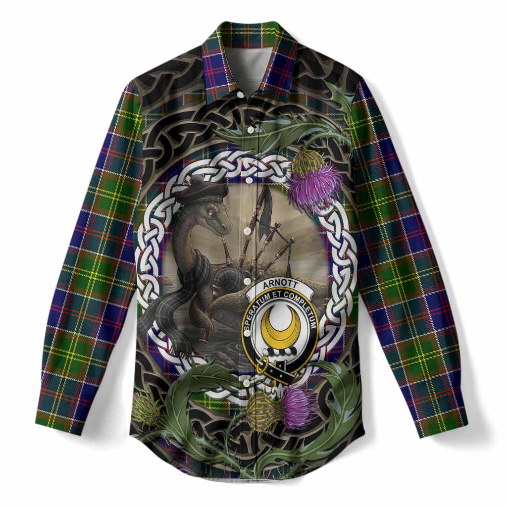 Arnott Tartan Crest Bagpipe Nessie Women Casual Shirt Scottish Loch Ness Monster Celtic Thistle