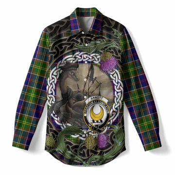 Arnott Tartan Crest Bagpipe Nessie Women Casual Shirt Scottish Loch Ness Monster Celtic Thistle