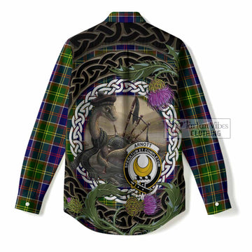Arnott Tartan Crest Bagpipe Nessie Women Casual Shirt Scottish Loch Ness Monster Celtic Thistle