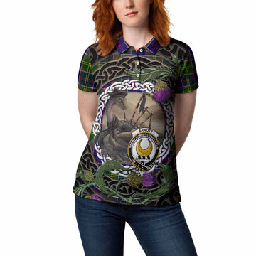 Arnott Tartan Crest Bagpipe Nessie Women Polo Shirt Scottish Loch Ness Monster Celtic Thistle