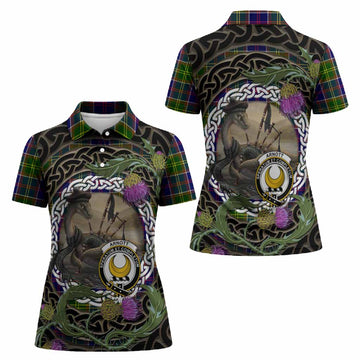 Arnott Tartan Crest Bagpipe Nessie Women Polo Shirt Scottish Loch Ness Monster Celtic Thistle