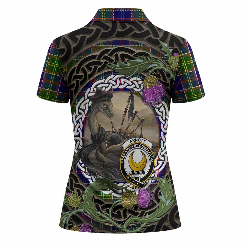 Arnott Tartan Crest Bagpipe Nessie Women Polo Shirt Scottish Loch Ness Monster Celtic Thistle