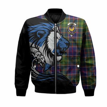 Arnott Tartan Crest Bomber Jacket Scottish Golden Lions Wave Flow