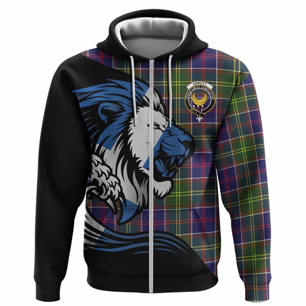 Arnott Tartan Crest Hoodie Scottish Golden Lions Wave Flow