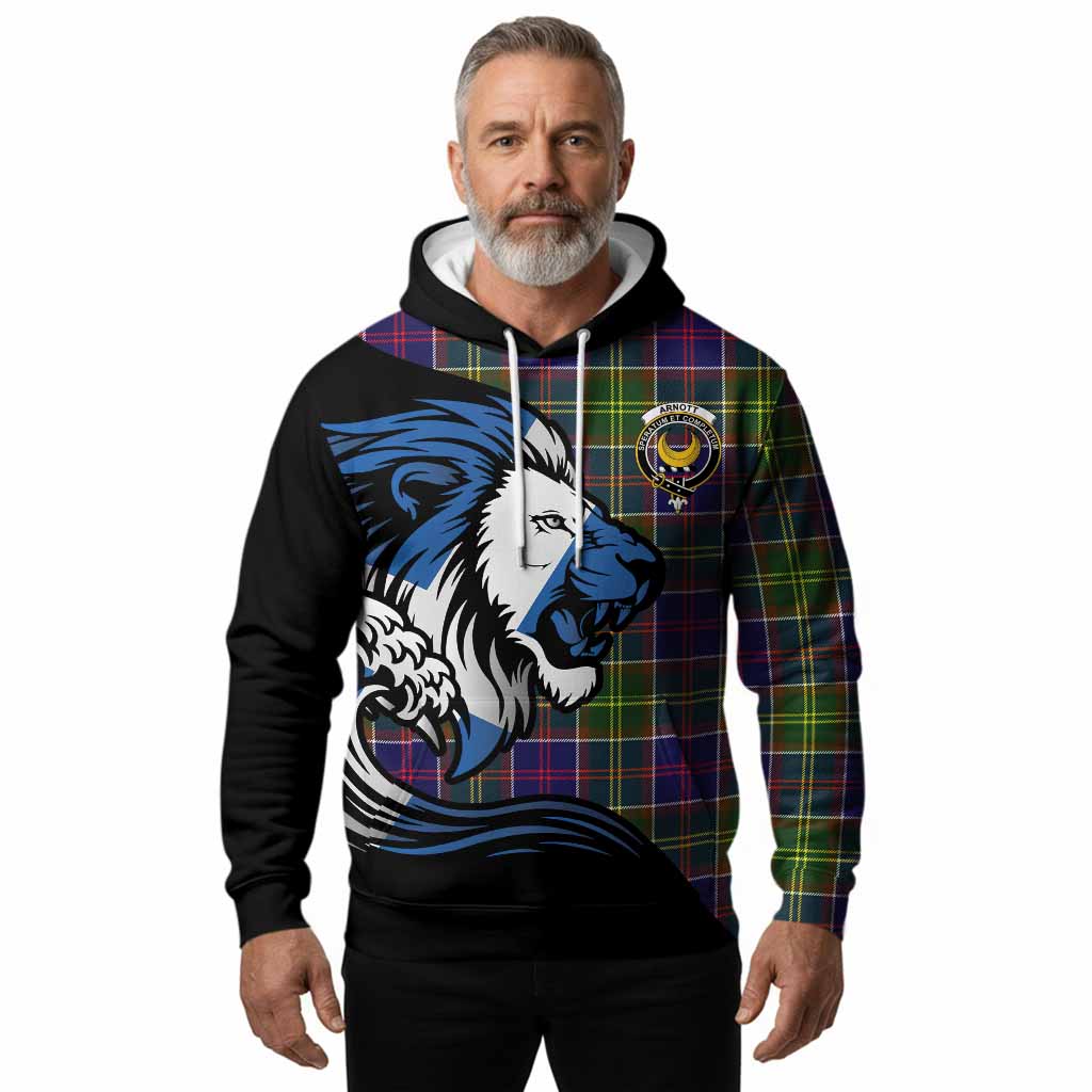 Arnott Tartan Crest Hoodie Scottish Golden Lions Wave Flow