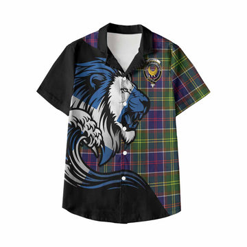 Arnott Tartan Crest Kid Hawaiian Shirt Scottish Golden Lions Wave Flow