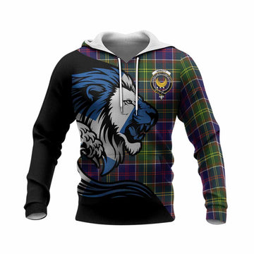 Arnott Tartan Crest Knitted Hoodie Scottish Golden Lions Wave Flow