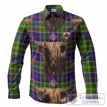 Arnott Tartan Crest Long Sleeve Button Shirts Scotland Heilan Coo Tartan Seamless Style