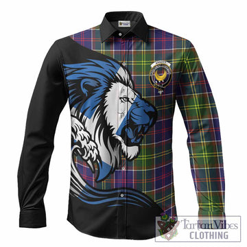 Arnott Tartan Crest Long Sleeve Button Shirts Scottish Golden Lions Wave Flow