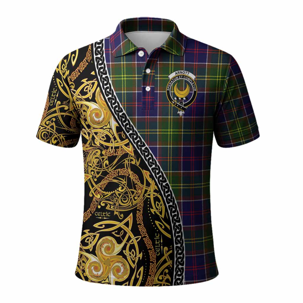 Arnott Tartan Crest Polo Shirt Celtic Knot and Triple Trickle Spiral Symbols