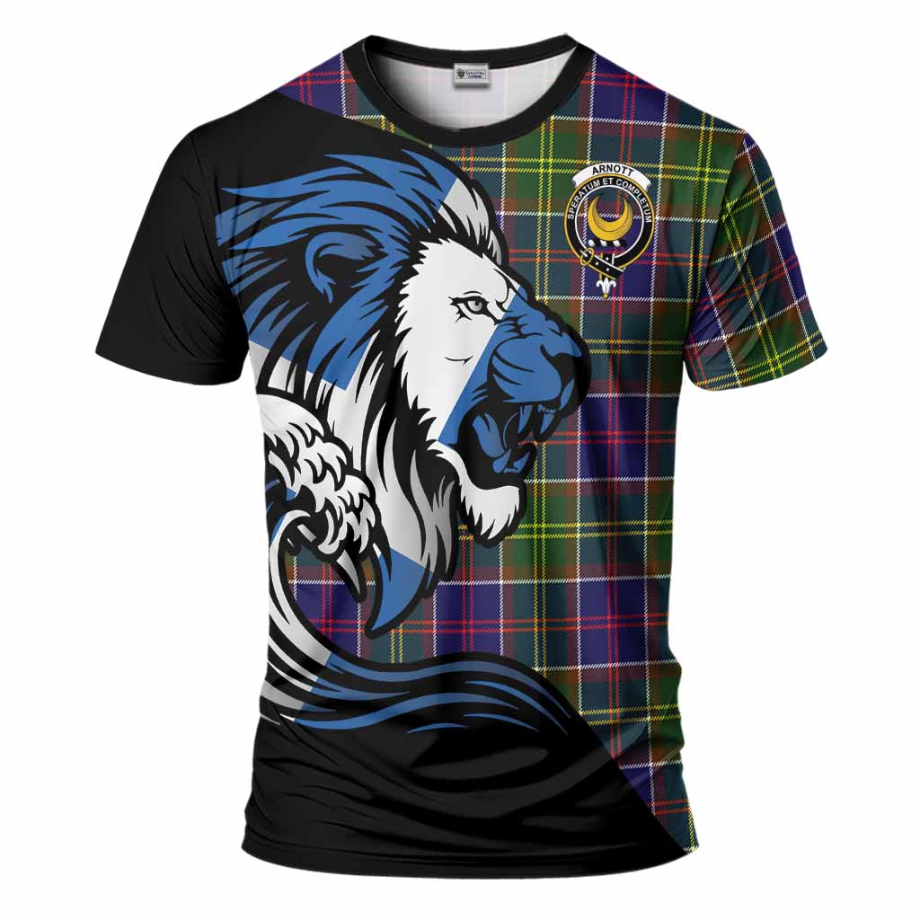 Arnott Tartan Crest T-Shirt Scottish Golden Lions Wave Flow