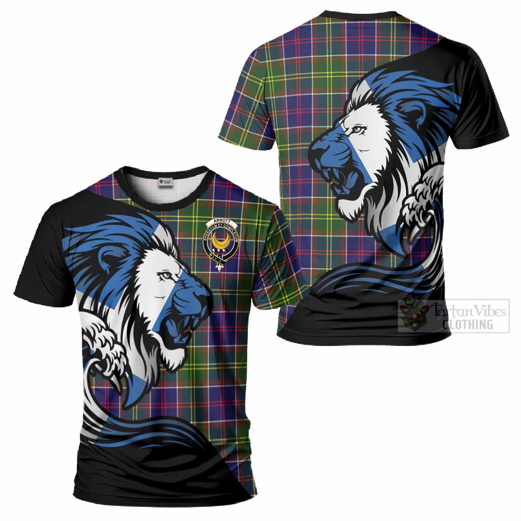 Arnott Tartan Crest T-Shirt Scottish Golden Lions Wave Flow