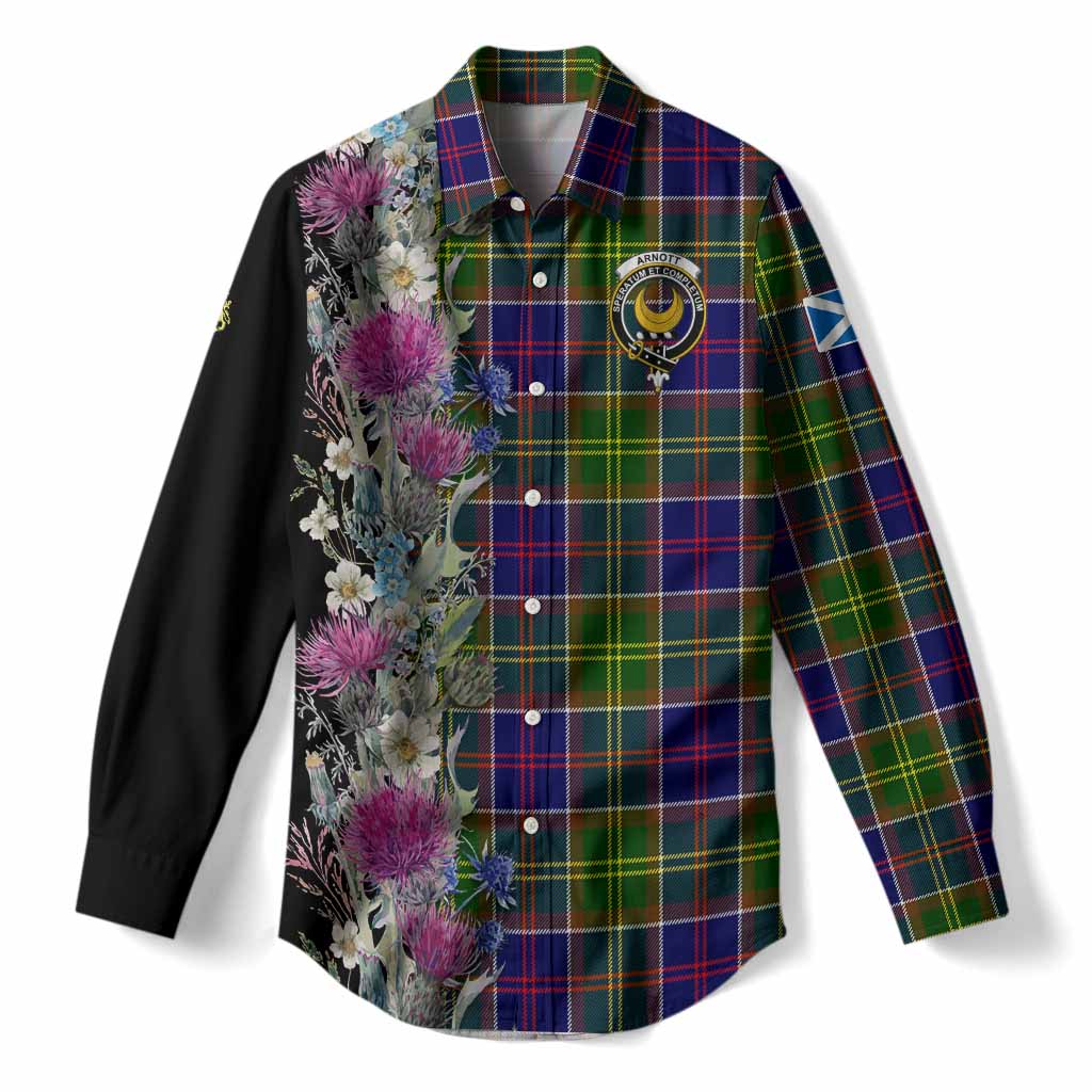 Arnott Tartan Crest Thistle Floral Women Casual Shirt