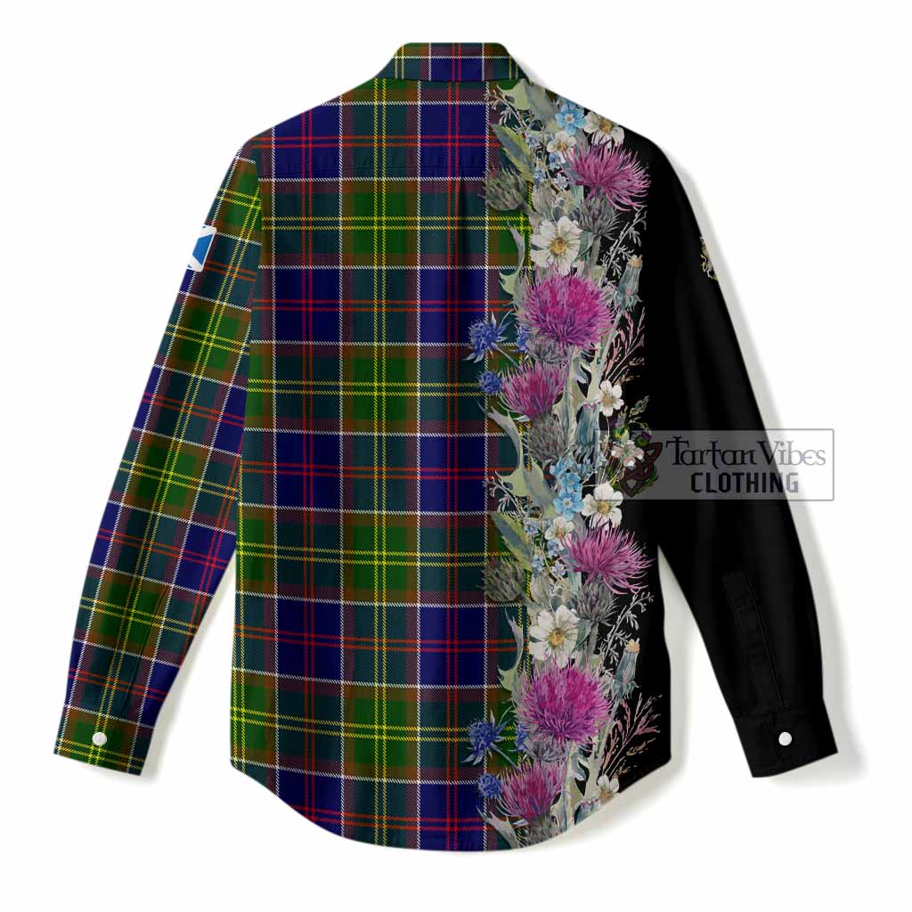 Arnott Tartan Crest Thistle Floral Women Casual Shirt