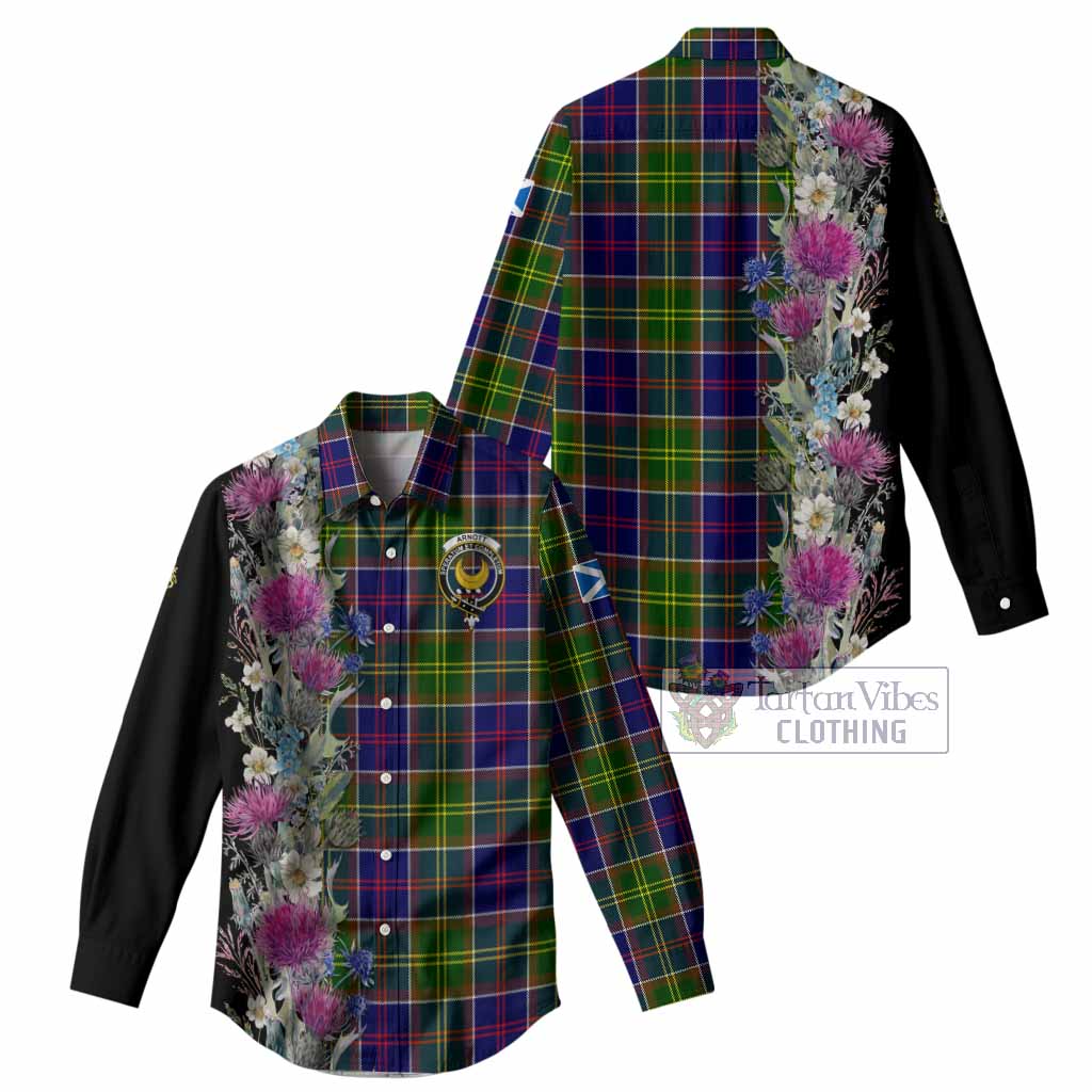 Arnott Tartan Crest Thistle Floral Women Casual Shirt