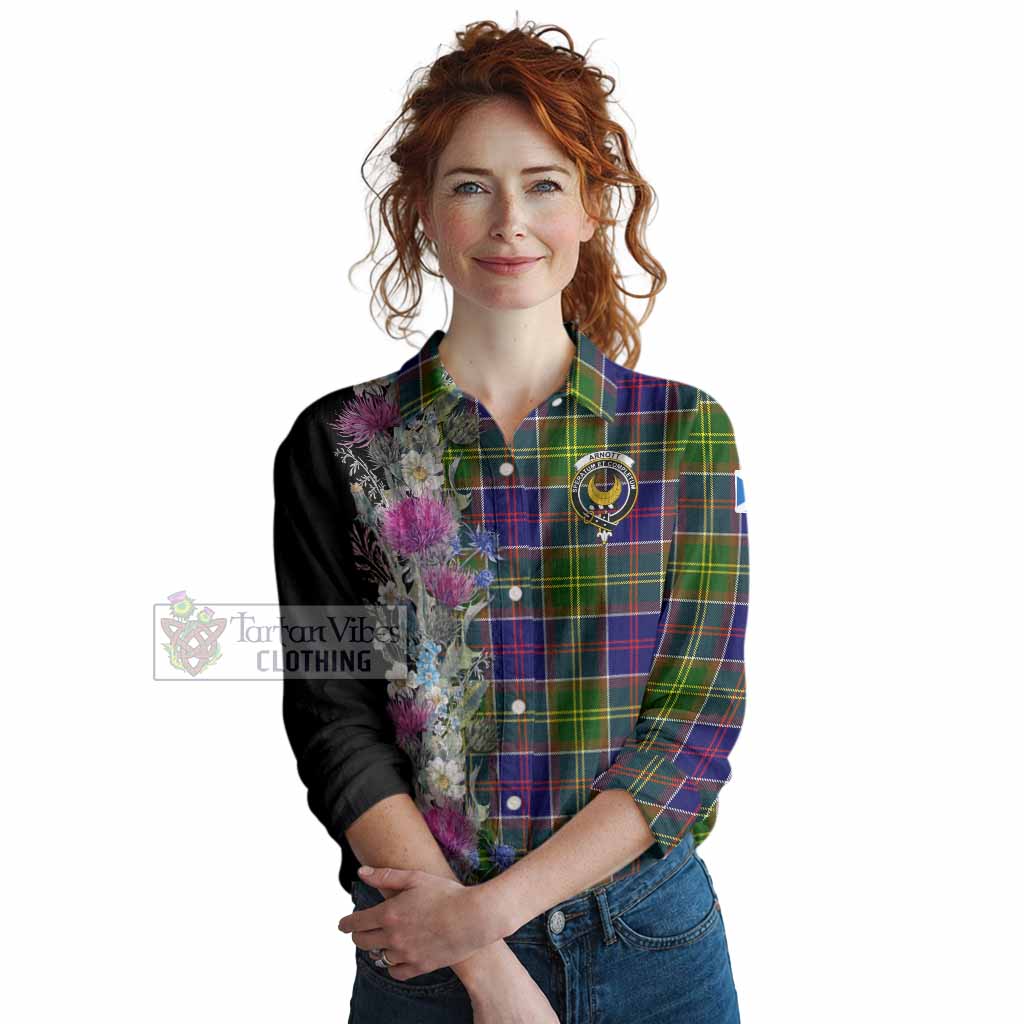 Arnott Tartan Crest Thistle Floral Women Casual Shirt