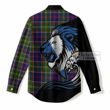 Arnott Tartan Crest Women Casual Shirt Scottish Golden Lions Wave Flow