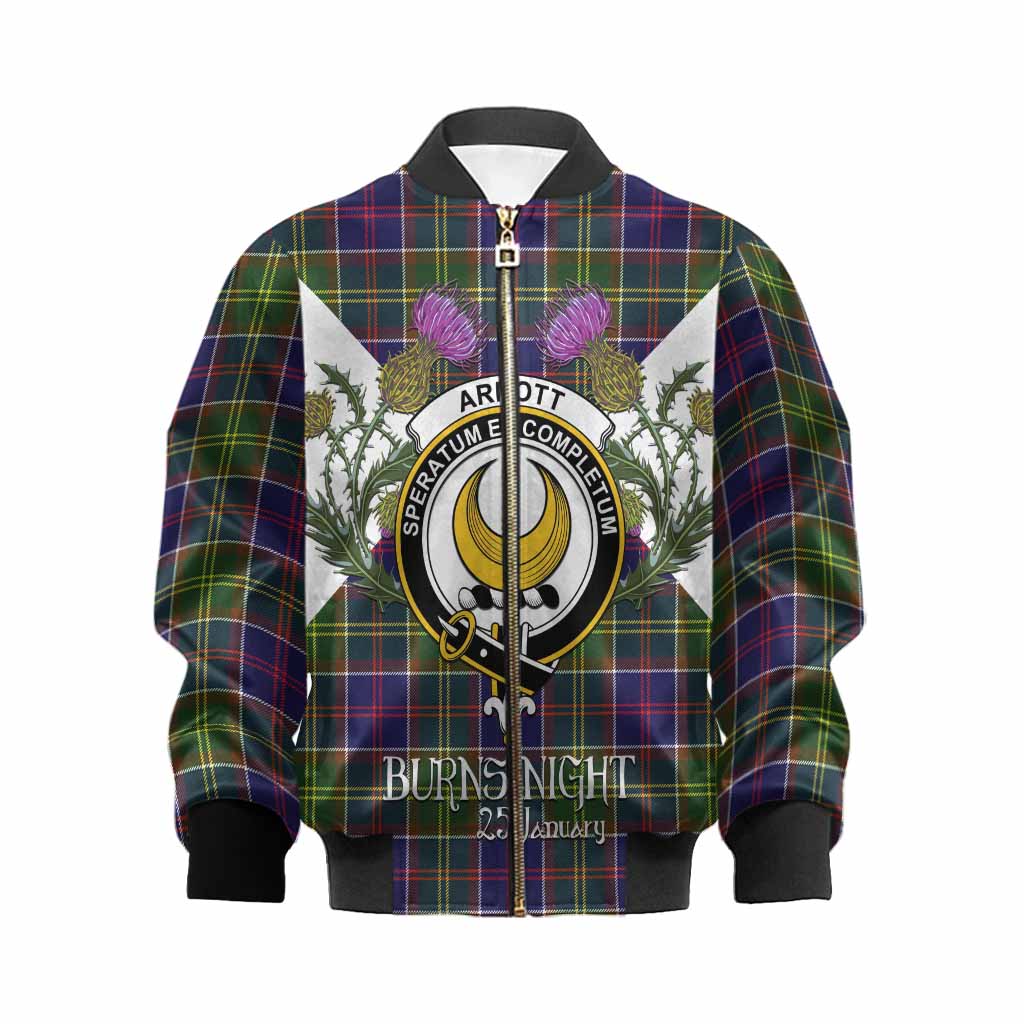 Arnott Tartan Family Crest Kid Bomber Jacket Scottish Burns Night Thistle Floral
