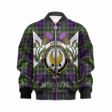 Arnott Tartan Family Crest Kid Bomber Jacket Scottish Burns Night Thistle Floral