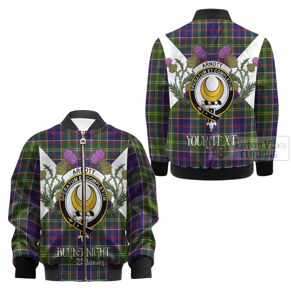 Arnott Tartan Family Crest Kid Bomber Jacket Scottish Burns Night Thistle Floral