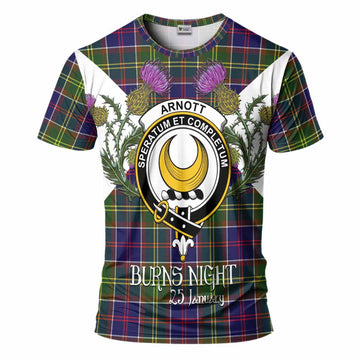 Arnott Tartan Family Crest T-Shirt Scottish Burns Night Thistle Floral
