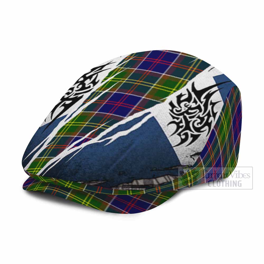 Arnott Tartan Flat Cap, Jeff Cap Scotland Flag Ripped Tribal Design