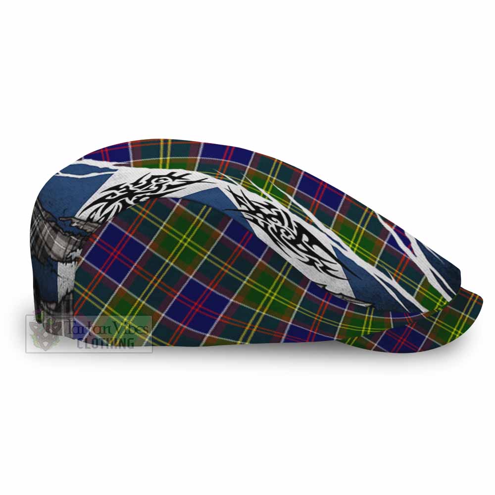 Arnott Tartan Flat Cap, Jeff Cap Scotland Flag Ripped Tribal Design