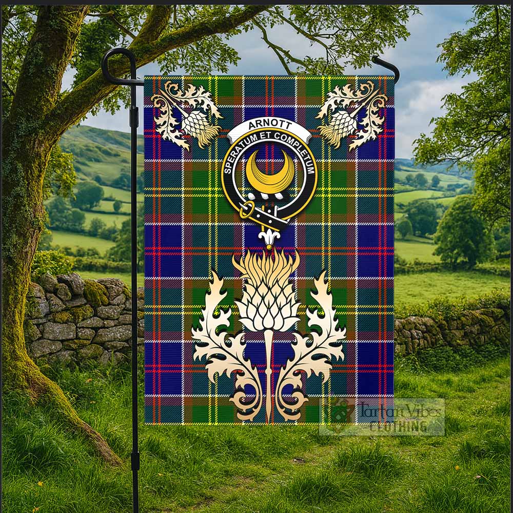 Arnott Tartan Garden Flag with Golden Regal Scottish Thistle Emblem
