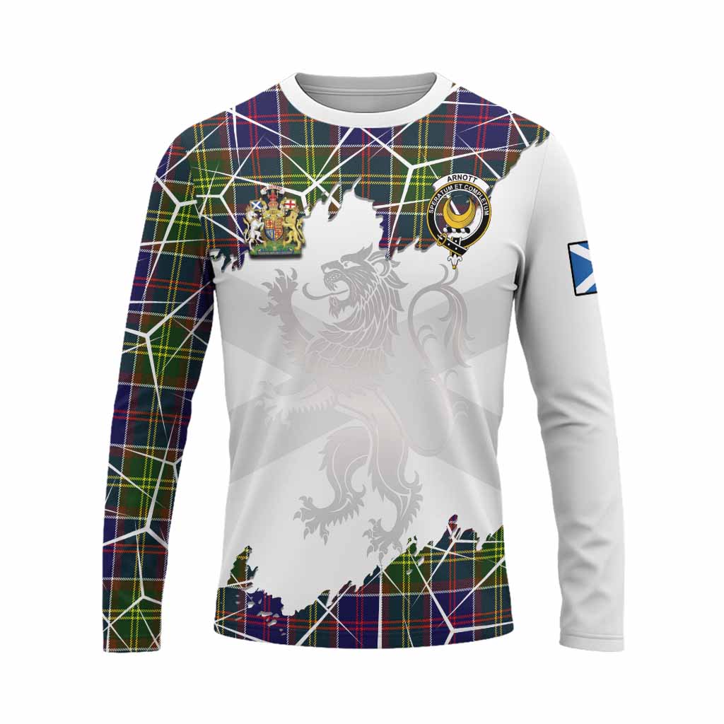 Arnott Tartan Long Sleeve T-Shirt with Family Crest and Lion Rampant Grunge Style