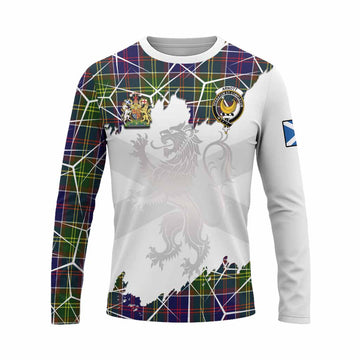 Arnott Tartan Long Sleeve T-Shirt with Family Crest and Lion Rampant Grunge Style