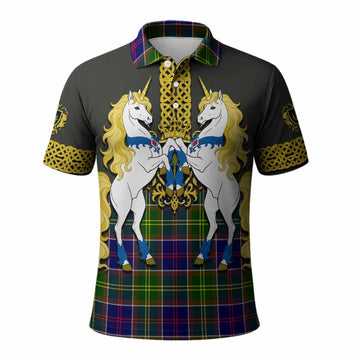 Arnott Tartan Polo Shirt Unicorn Celtic Knot And Thistle Emblem