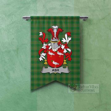 Ash Irish Clan Tartan Gonfalon, Tartan Banner with Coat of Arms