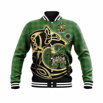 Ashmore Irish Tartan Baseball Jacket with Coat of Arms Celtic Wolf Style Unisex - Tartan Vibes Clothing