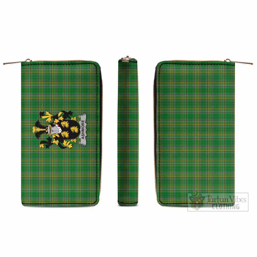 Tartan Vibes Clothing Ashmore Irish Clan Tartan Women's Leather Wallet with Coat of Arms