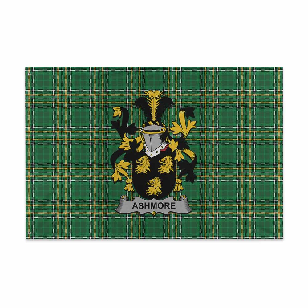 Tartan Vibes Clothing Ashmore Irish Clan Tartan House Flag with Coat of Arms