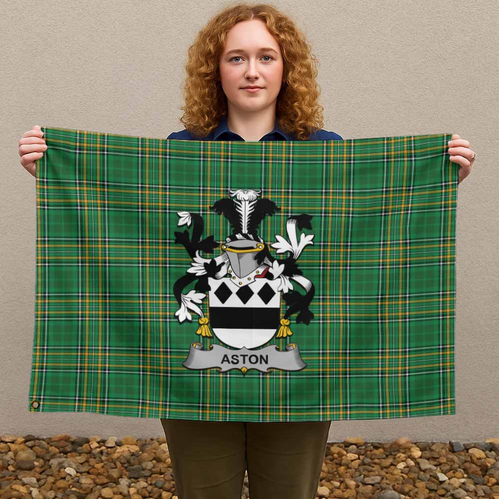 Tartan Vibes Clothing Aston Irish Clan Tartan House Flag with Coat of Arms