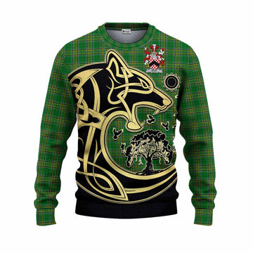 Athy Irish Tartan Knitted Sweater with Coat of Arms Celtic Wolf Style