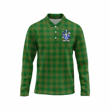 Tartan Vibes Clothing Atkins Irish Clan Tartan Long Sleeve Polo Shirt with Coat of Arms